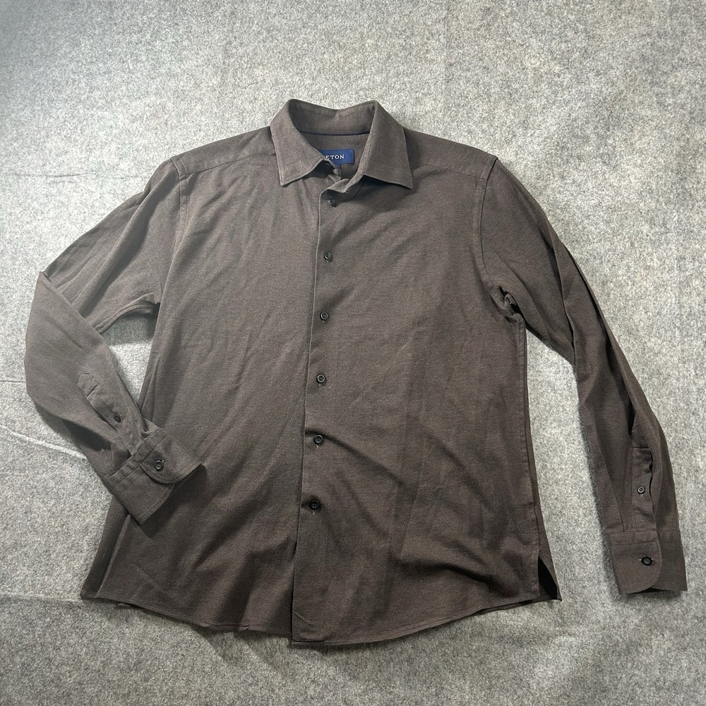 Eton Shirt Mens Large Regular Fit Brown Textured Cotton Button Down
